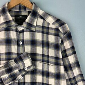 Rodd & Gunn Mens Large Multicolor Plaid Linen Blend Long Sleeve Button Up Shirt